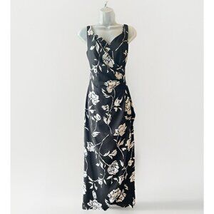 David Warren NY Floral Sleeveless Maxi Dress Black White Size 8 Wedding Guest